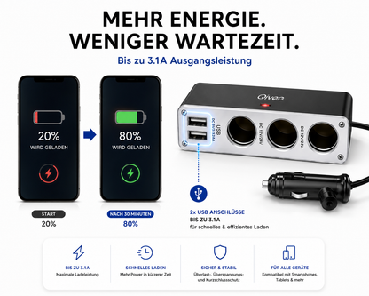 KFZ Adapter 3-Fach Dose Zigarettenanzünder Verteiler mit 12V/24V Steckdose Auto