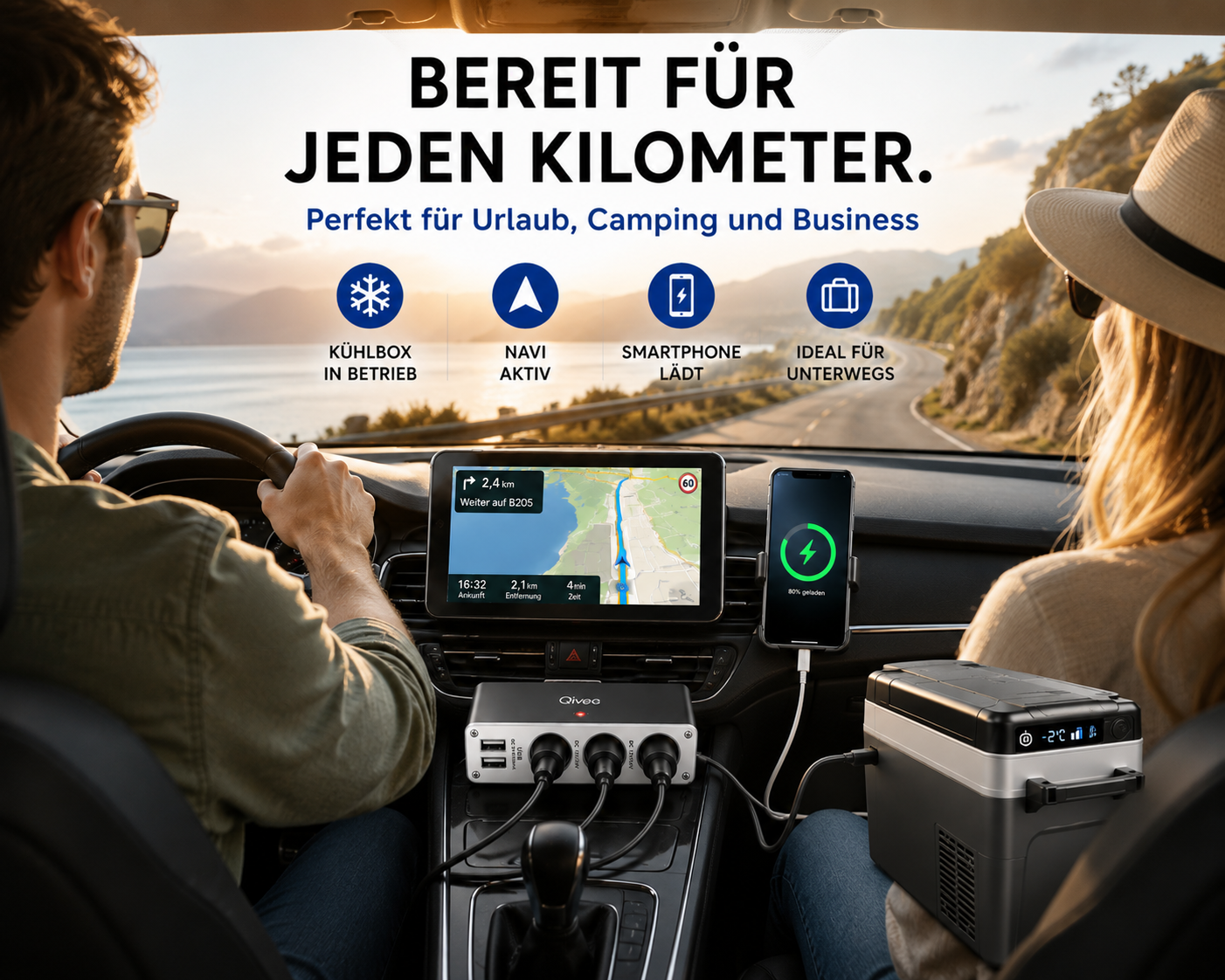 KFZ Adapter 3-Fach Dose Zigarettenanzünder Verteiler mit 12V/24V Steckdose Auto