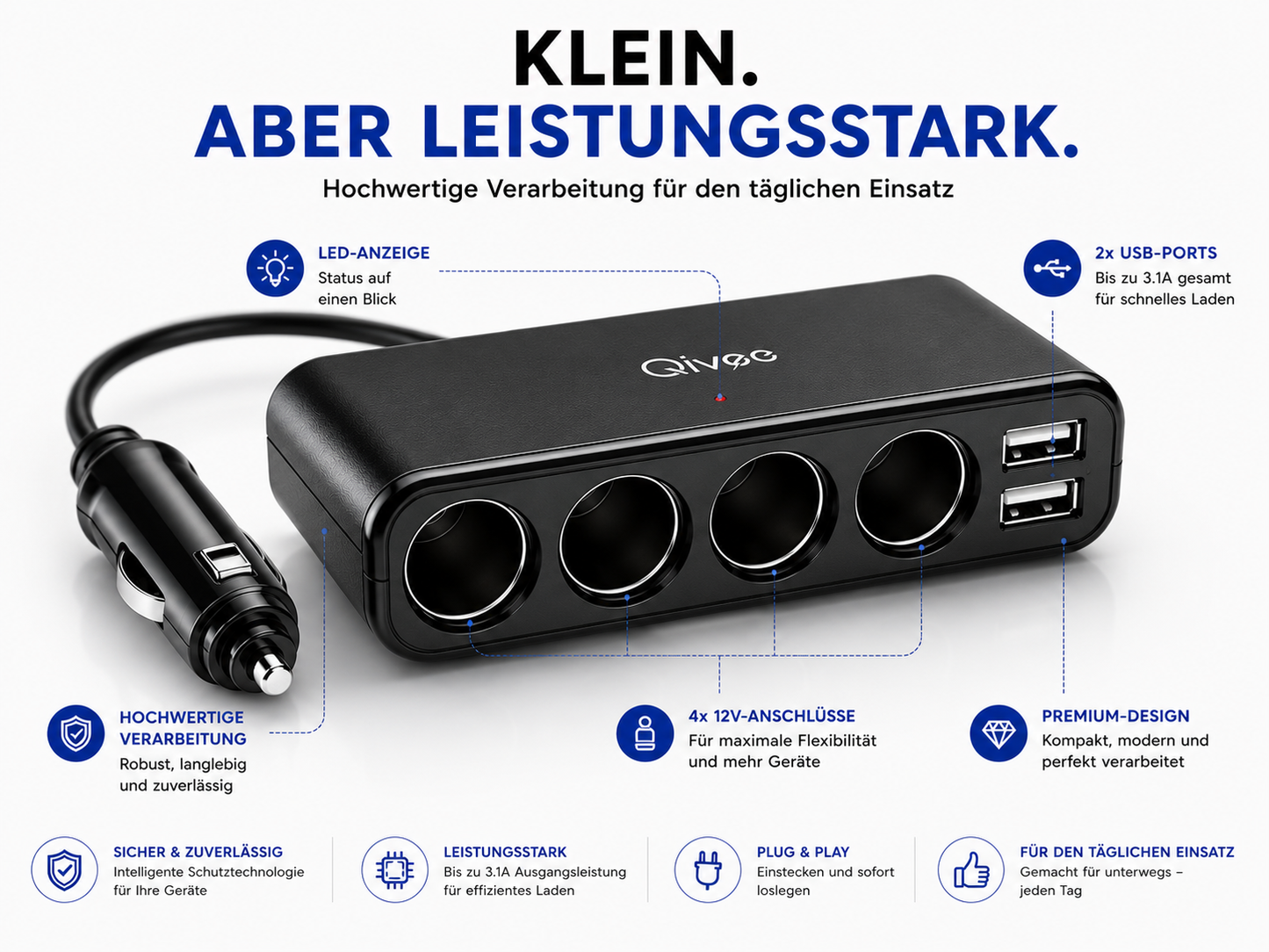 KFZ Adapter 4-Fach Dose Zigarettenanzünder Verteiler mit 12V/24V Steckdose Auto