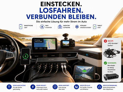 KFZ Adapter 4-Fach Dose Zigarettenanzünder Verteiler mit 12V/24V Steckdose Auto