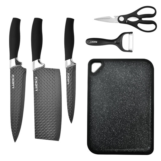 Küchenmesser Edelstahl Messer Set 6-teilig Profi Schere & Schäler Klinge LUCKY®