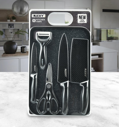 Küchenmesser Edelstahl Messer Set 6-teilig Profi Schere & Schäler Klinge LUCKY®