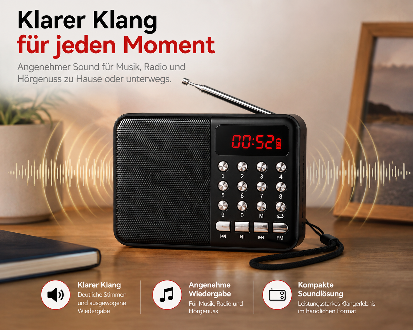 FM Radio Tragbar Akku 1200mAh USB MicroSD MP3 Player Taschenradio UKW QIVEE®