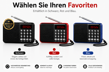 FM Radio Tragbar Akku 1200mAh USB MicroSD MP3 Player Taschenradio UKW QIVEE®