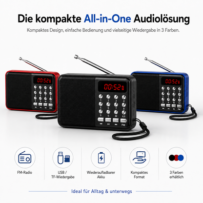 FM Radio Tragbar Akku 1200mAh USB MicroSD MP3 Player Taschenradio UKW QIVEE®
