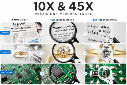 LED Lupe Leselupe mit Licht Beleuchtung 10-fach Vergrößerungsglas Juwelierlupe