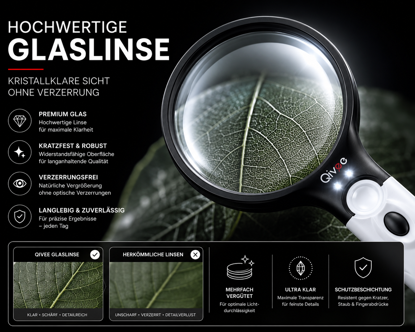 LED Lupe Leselupe mit Licht Beleuchtung 10-fach Vergrößerungsglas Juwelierlupe