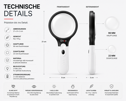 LED Lupe Leselupe mit Licht Beleuchtung 10-fach Vergrößerungsglas Juwelierlupe