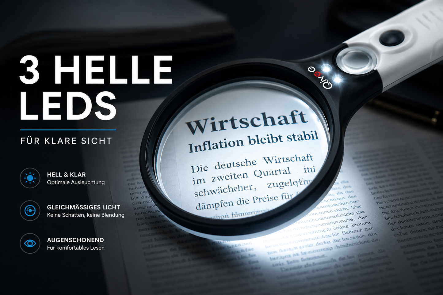 LED Lupe Leselupe mit Licht Beleuchtung 10-fach Vergrößerungsglas Juwelierlupe