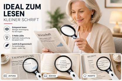 LED Lupe Leselupe mit Licht Beleuchtung 10-fach Vergrößerungsglas Juwelierlupe