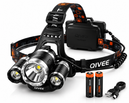 LED Stirnlampe Kopflampe Wiederaufladbarer Scheinwerfer Wasserdicht USB 2x Akku