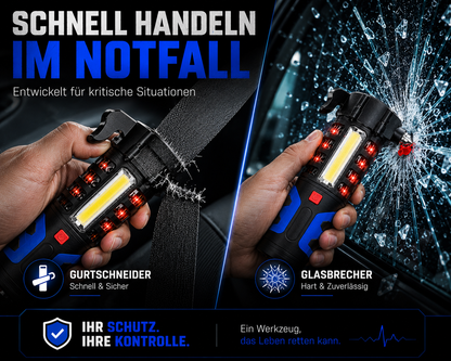 LED Taschenlampe KFZ Notfall Hammer Signal Warnleuchte Unfall Hilfe SOS Notlicht
