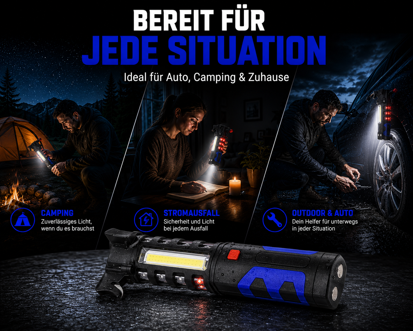 LED Taschenlampe KFZ Notfall Hammer Signal Warnleuchte Unfall Hilfe SOS Notlicht
