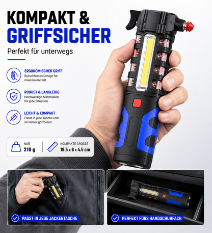 LED Taschenlampe KFZ Notfall Hammer Signal Warnleuchte Unfall Hilfe SOS Notlicht