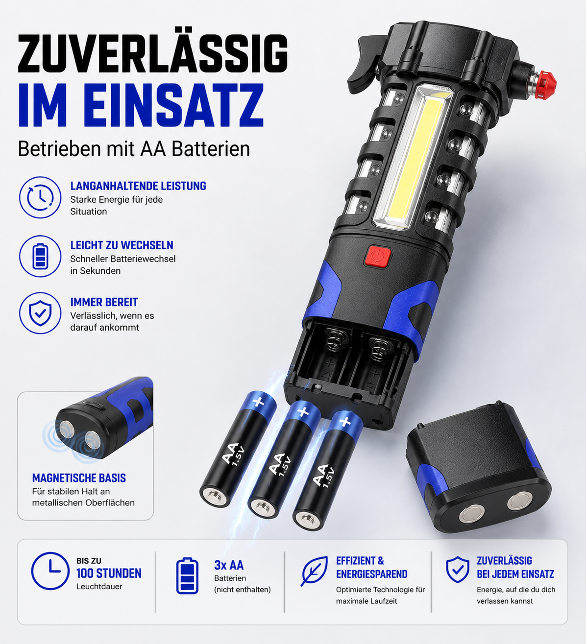 LED Taschenlampe KFZ Notfall Hammer Signal Warnleuchte Unfall Hilfe SOS Notlicht