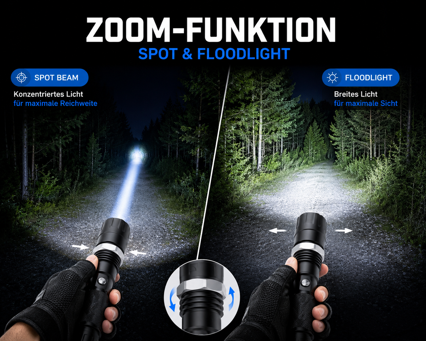 LED Taschenlampe Polizei Swat Cree Zoom 1000 Meter Leuchtweite 2x PowerAkku USB