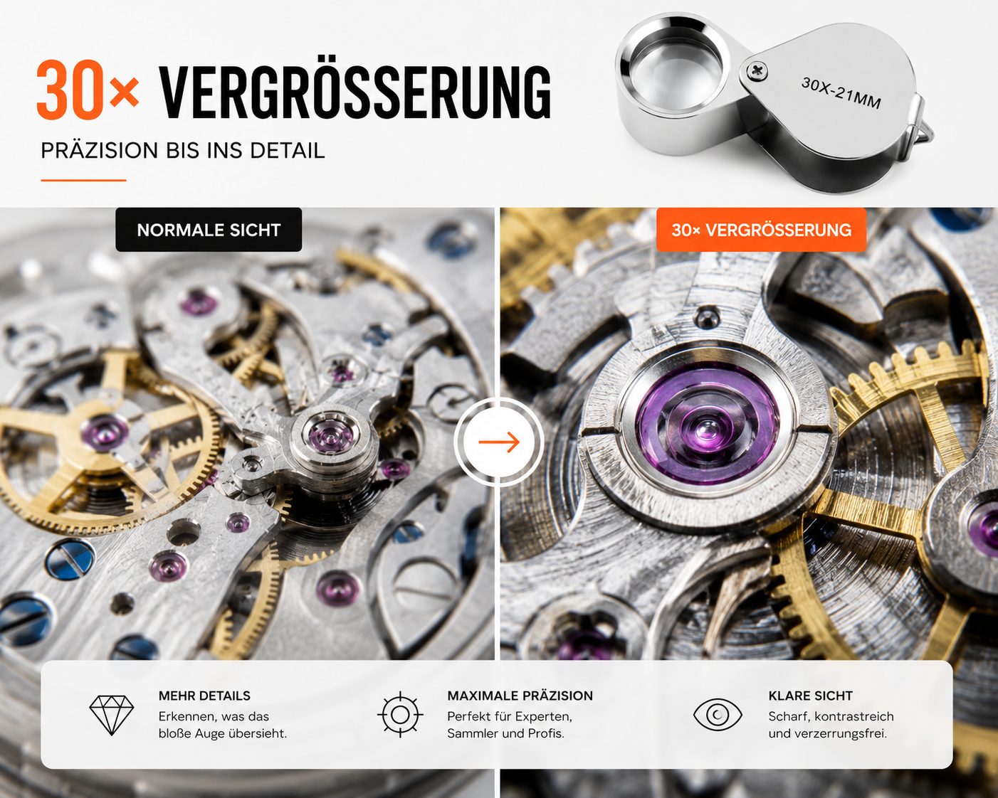 Lupe Leselupe 30 Fach Vergrößerung Vergrößerungsglas Handlupe Juwelierlupe Mini