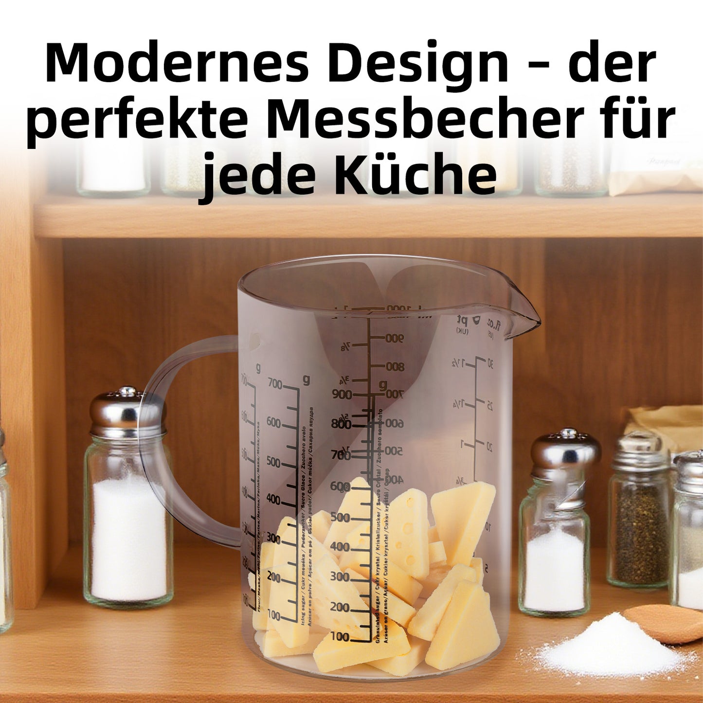 Messbecher Set Glas 500ml/1000ml hitzebeständig Messkanne Dosierhilfe Behälter