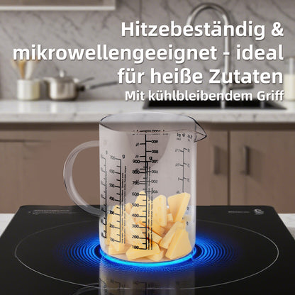 Messbecher Set Glas 500ml/1000ml hitzebeständig Messkanne Dosierhilfe Behälter