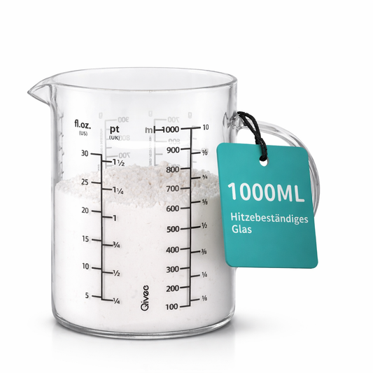 Messbecher 1L Glas hitzebeständig Messkanne Dosierhilfe 1000ml Messbehälter