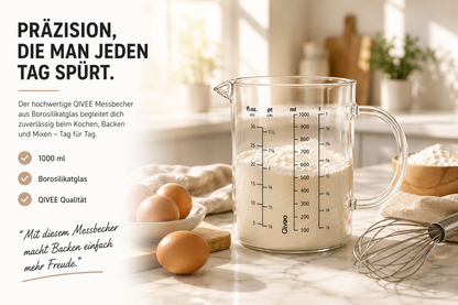 Messbecher 1L Glas hitzebeständig Messkanne Dosierhilfe 1000ml Messbehälter