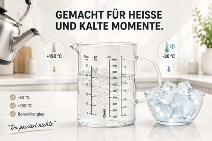 Messbecher 1L Glas hitzebeständig Messkanne Dosierhilfe 1000ml Messbehälter