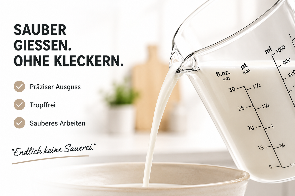 Messbecher 1L Glas hitzebeständig Messkanne Dosierhilfe 1000ml Messbehälter
