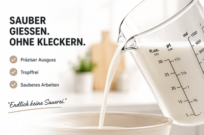 Messbecher 1L Glas hitzebeständig Messkanne Dosierhilfe 1000ml Messbehälter
