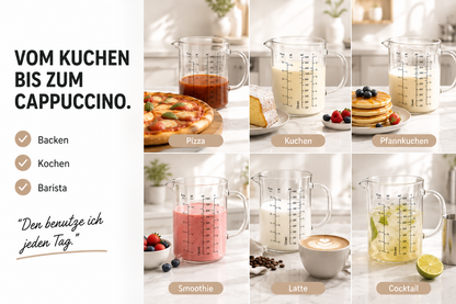 Messbecher 1L Glas hitzebeständig Messkanne Dosierhilfe 1000ml Messbehälter