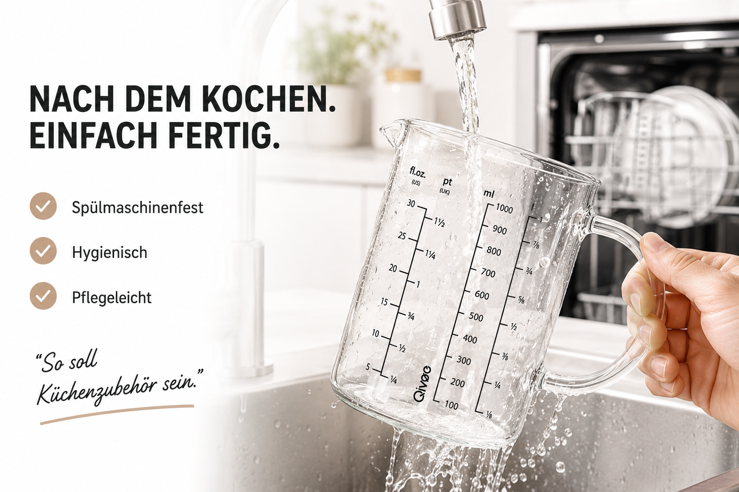 Messbecher 1L Glas hitzebeständig Messkanne Dosierhilfe 1000ml Messbehälter