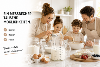 Messbecher 1L Glas hitzebeständig Messkanne Dosierhilfe 1000ml Messbehälter