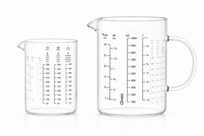 Messbecher Set Glas 500ml/1000ml hitzebeständig Messkanne Dosierhilfe Behälter