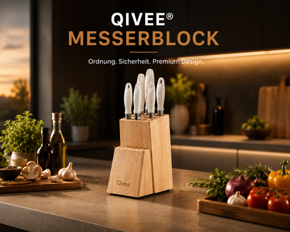 Messerblock Holz 13 Messer Unbestückt Schere Wetzstahl Messerhalter Wood Qivee