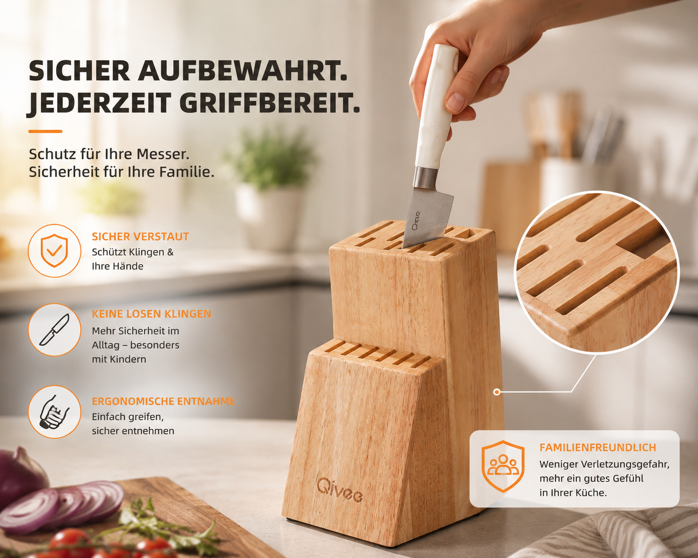Messerblock Holz 13 Messer Unbestückt Schere Wetzstahl Messerhalter Wood Qivee