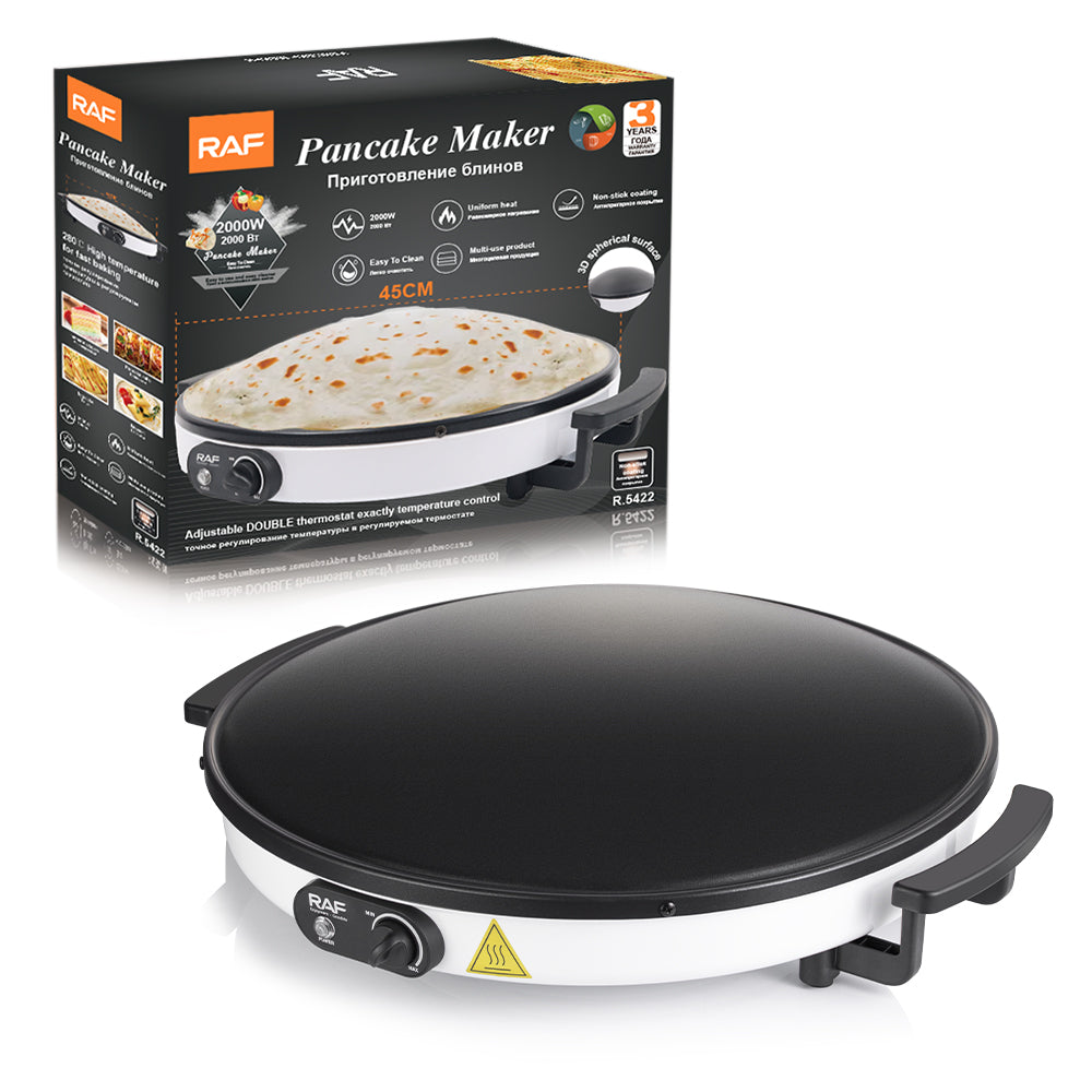 Crepes Maker Fladenbäcker elektrisch 45 cm – Pfannkuchen mit Antihaft-Platte, 2000 W Plancha
