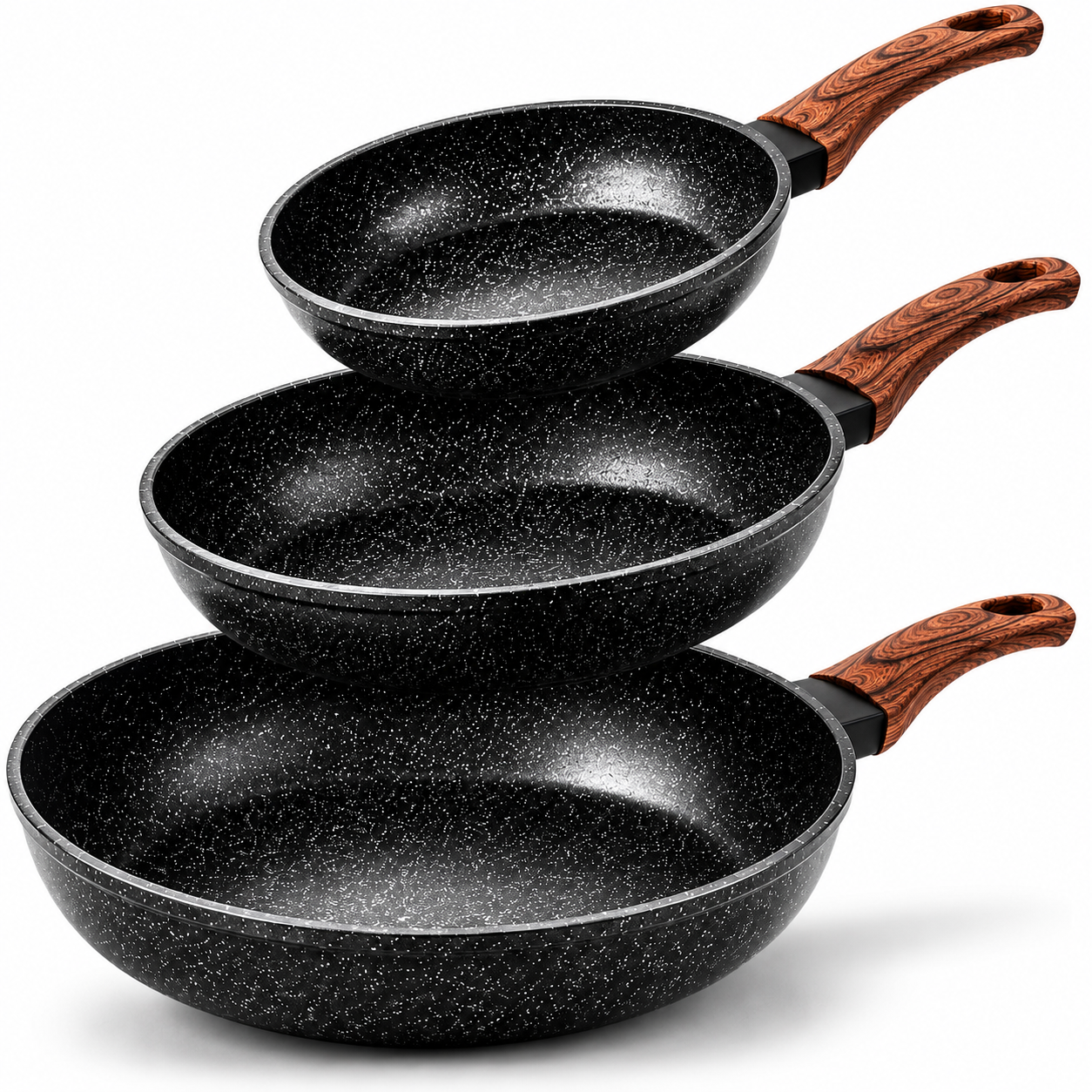 Pfannenset 3-Tlg Induktion Antihaft Brat Pfannen Set 20 24 28 cm Granit Qivee