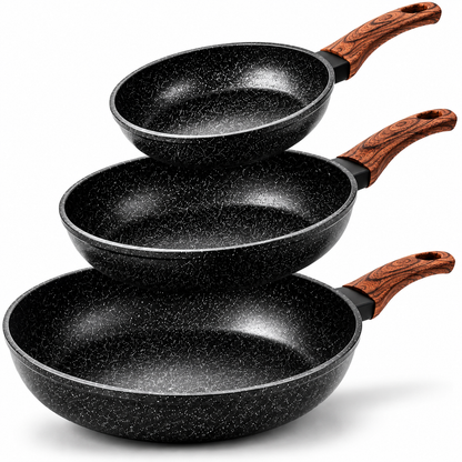 Pfannenset 3-Tlg Induktion Antihaft Brat Pfannen Set 20 24 28 cm Granit Qivee