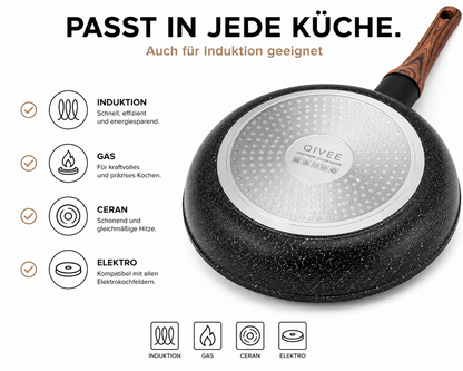 Pfannenset 3-Tlg Induktion Antihaft Brat Pfannen Set 20 24 28 cm Granit Qivee
