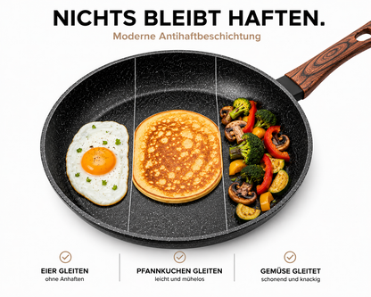 Pfannenset 3-Tlg Induktion Antihaft Brat Pfannen Set 20 24 28 cm Granit Qivee