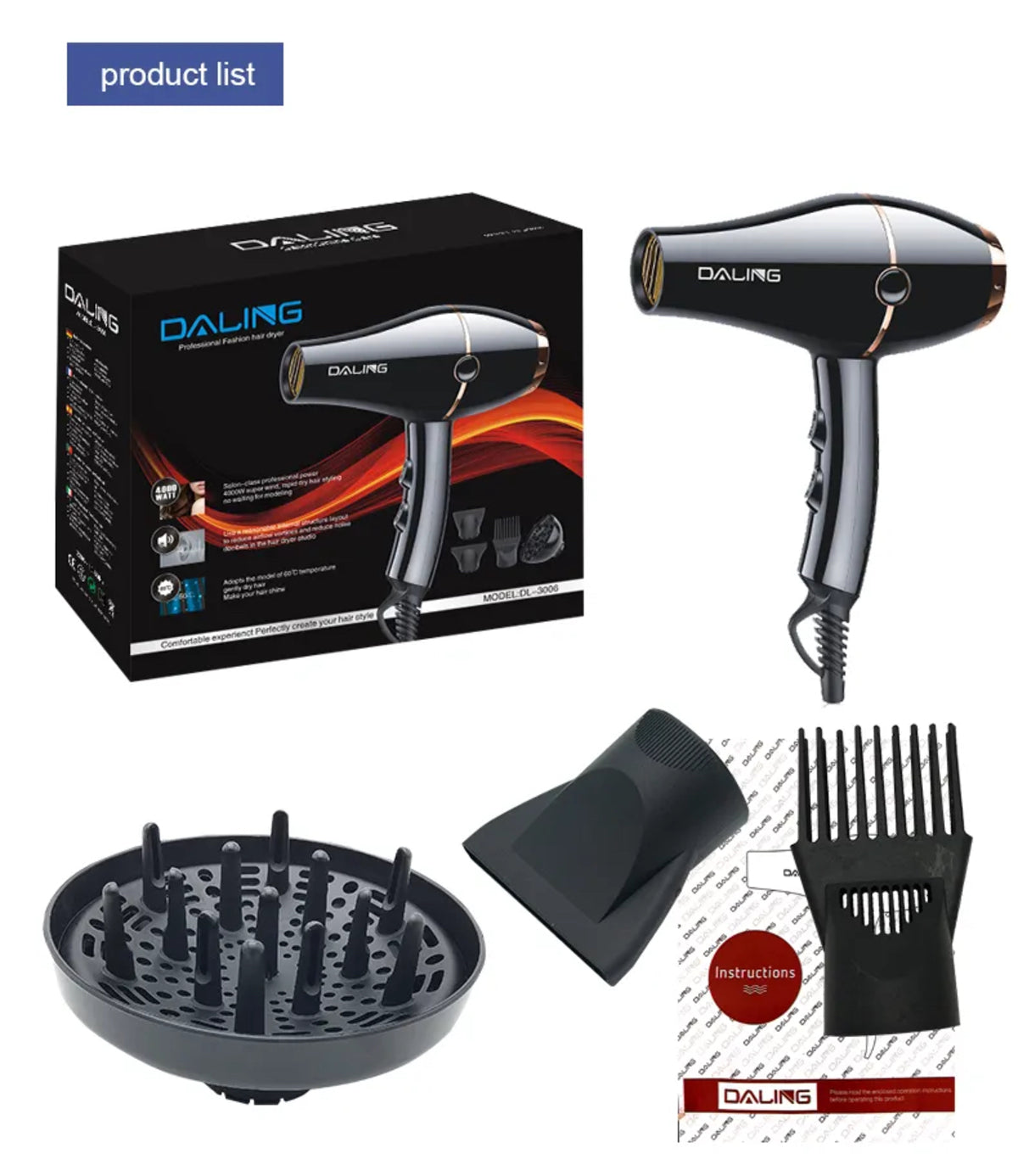 Profi Haartrockner 3000W Haarföhn Föhn Fön Haare Trockner Dryer Haarfön Diffusor