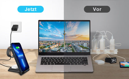 QI Wireless Ladegerät 3in1 Charger Ladestation für Apple Watch iPhone Samsung