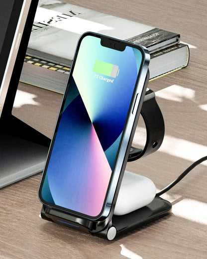 QI Wireless Ladegerät 3in1 Charger Ladestation für Apple Watch iPhone Samsung