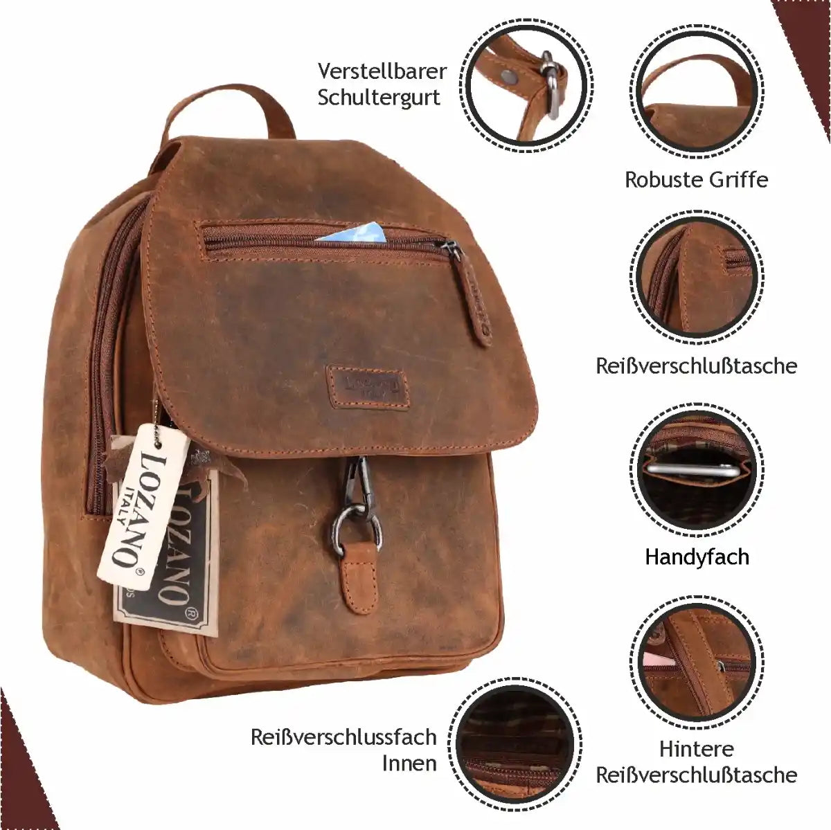 Leder Rucksack Laptop-Tasche Retro Segeltuch Vintage Daypack Lozano