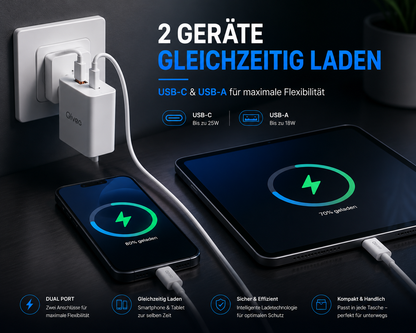 Schnell Ladegerät 25W USB-C Netzteil Adapter Stecker für Samsung Iphone Handy