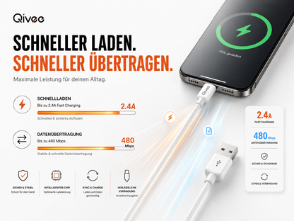 Schnell-Ladekabel 1m USB für original Apple iPhone Pro Max iPad Kopfhörer