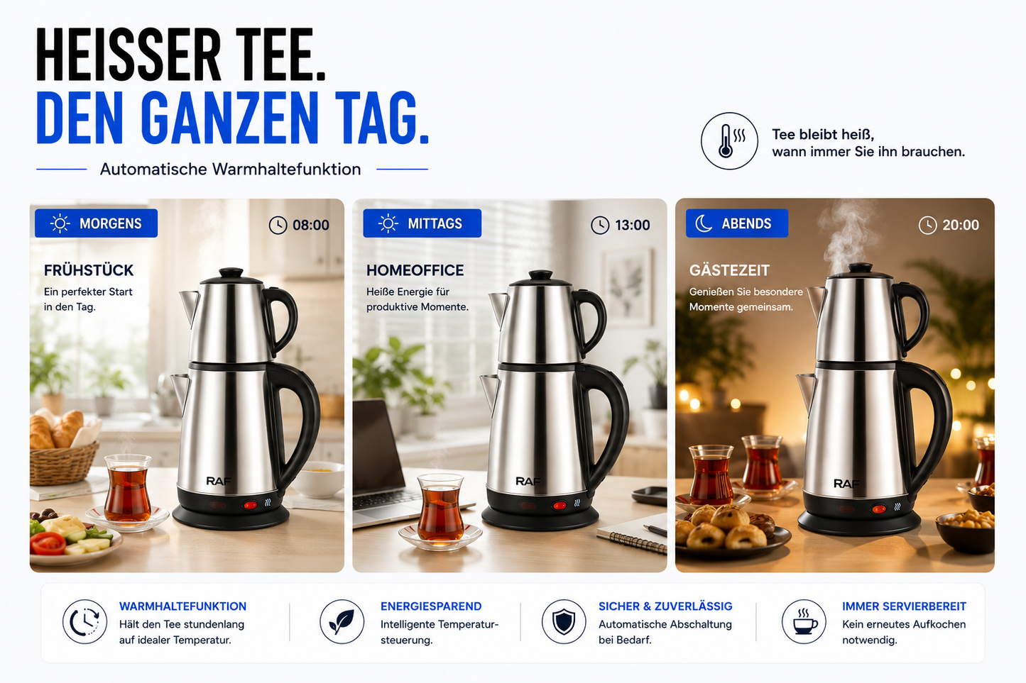 Teekocher elektrische Teemaschine Wasserkocher Teekanne Caydanlik Edelstahl CAY