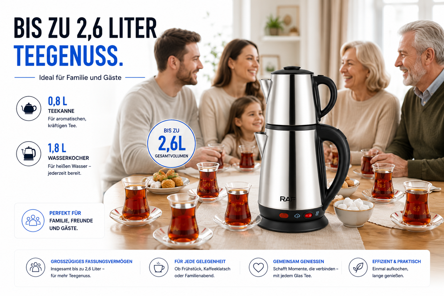 Teekocher elektrische Teemaschine Wasserkocher Teekanne Caydanlik Edelstahl CAY