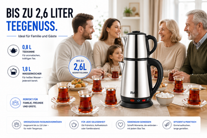 Teekocher elektrische Teemaschine Wasserkocher Teekanne Caydanlik Edelstahl CAY