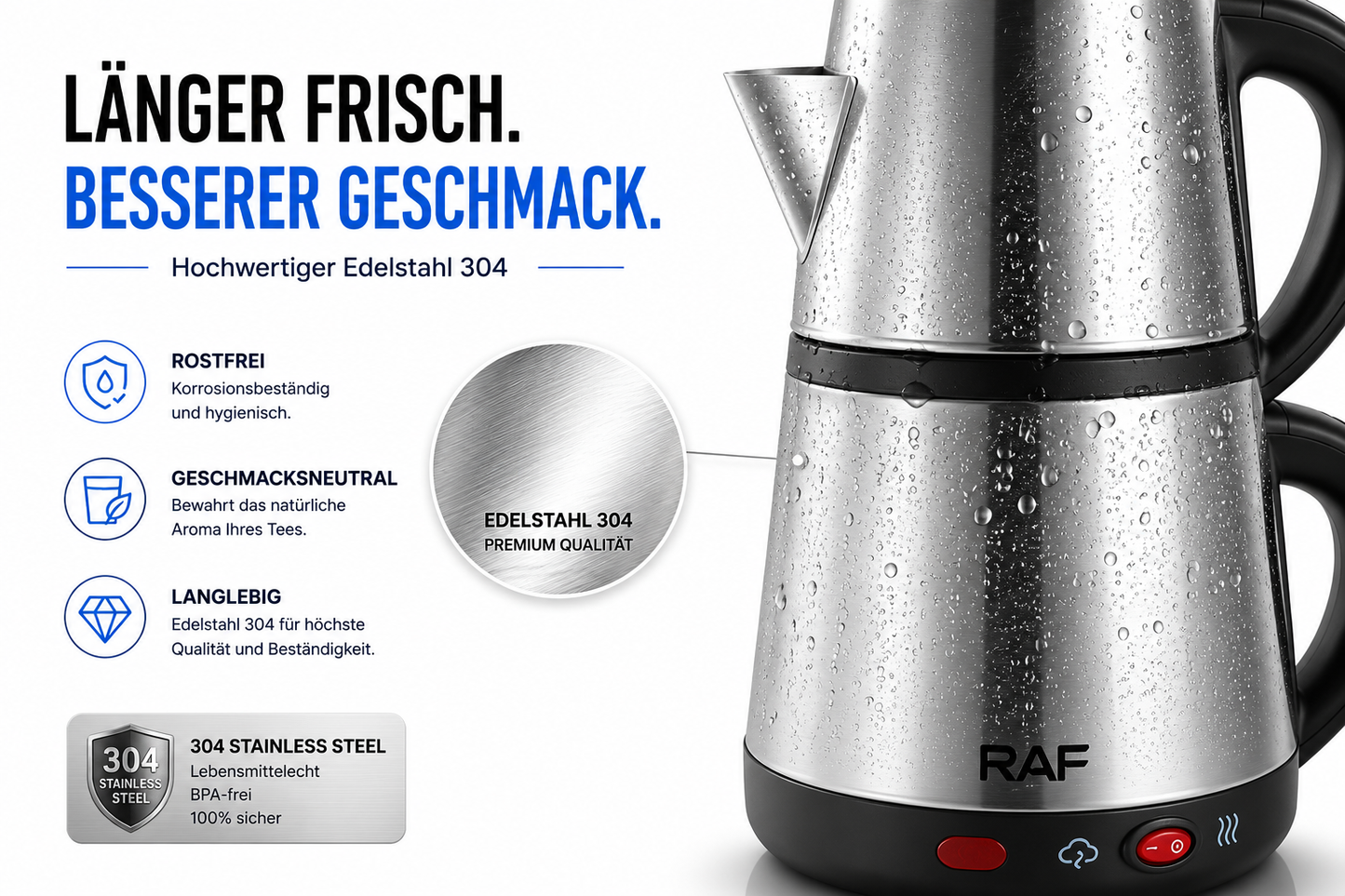 Teekocher elektrische Teemaschine Wasserkocher Teekanne Caydanlik Edelstahl CAY