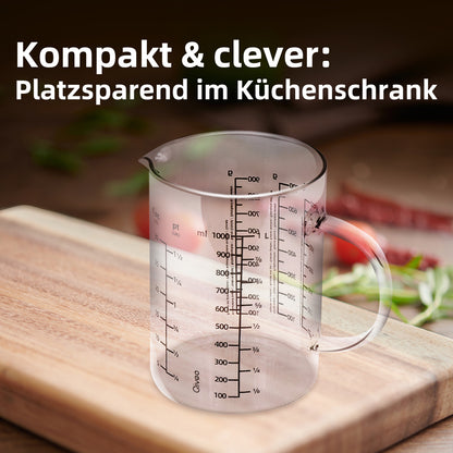 Messbecher 1L Glas hitzebeständig Messkanne Dosierhilfe 1000ml Messbehälter